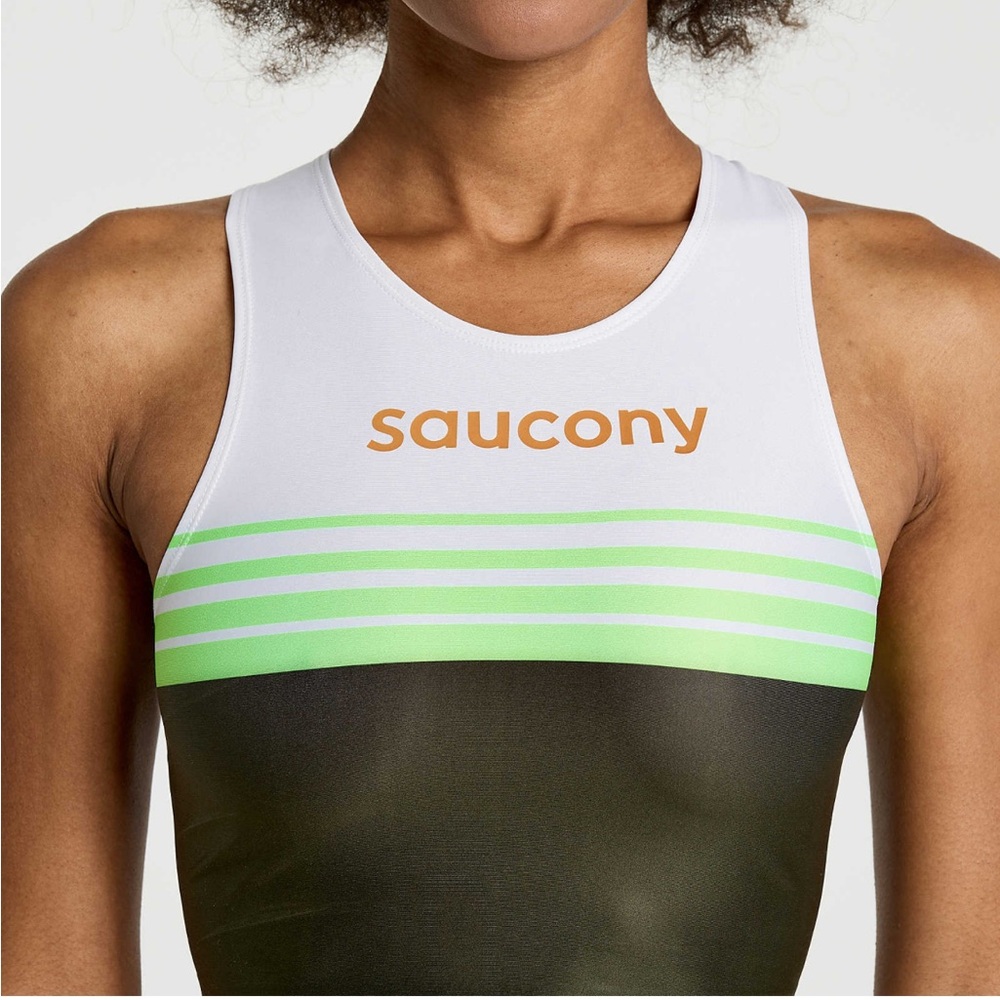New Saucony Elite Reversible Crop Top - White, Green, and Black